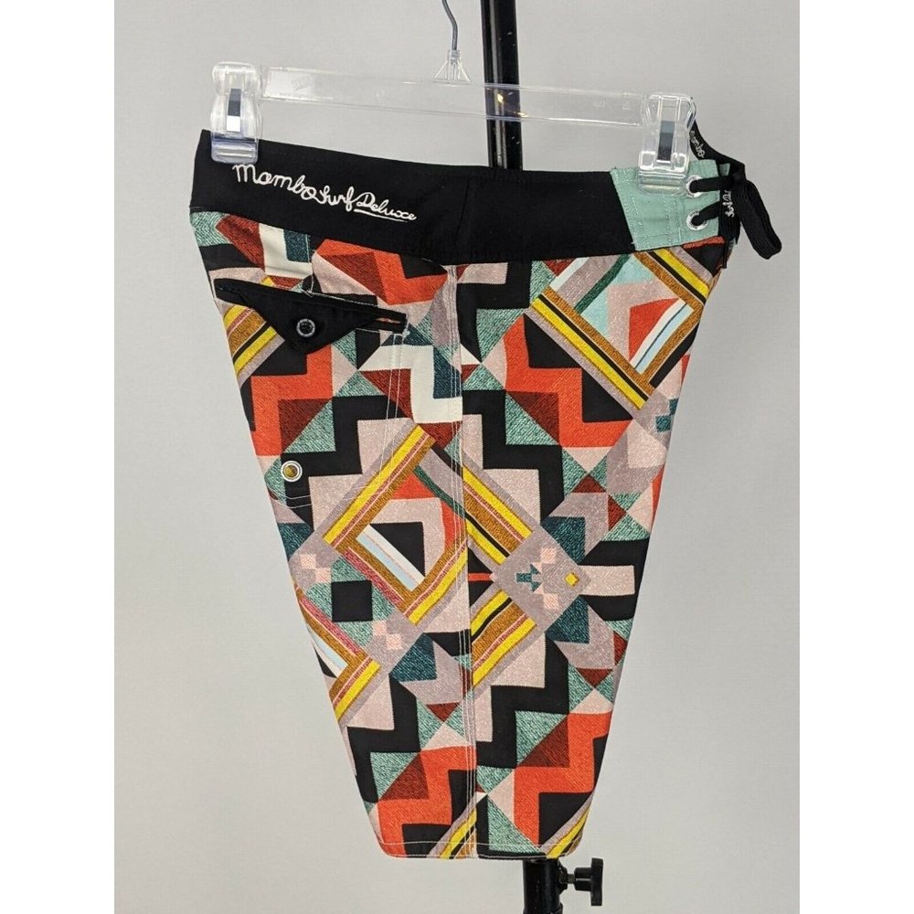Mambo Boy's Board Shorts Size 10 Black Orange Geometric Zig Zag Pocket - Picture 7 of 12
